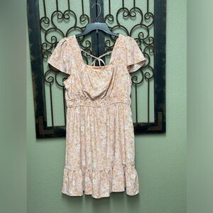 Pink Rose short sleeve floral ruffle peasant dress